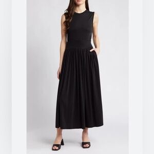 Sophie Rue Theia Black Midi Fit & Flare Casual Dress Womens XS Stretch Casual